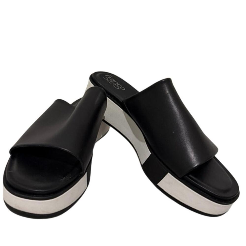 Franco Sarto Orelia Platform Slide Sandals White Trim Black White 9
